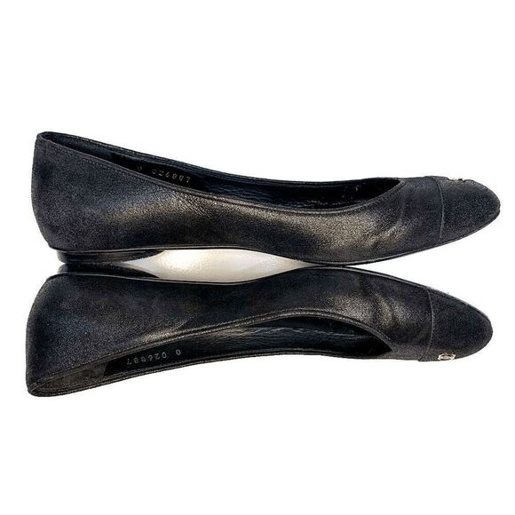 Chanel Interlocking CC Logo Black Cap Toe Ballet Flats EU 37.5 US 6.5-7 Slip on - Picture 7 of 10
